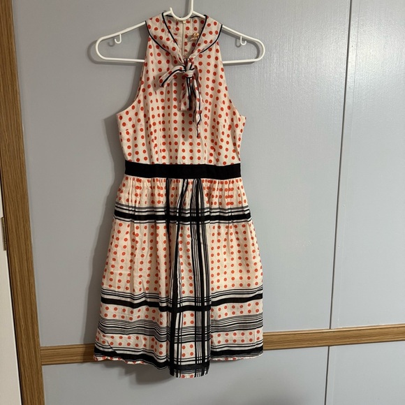 Maeve White and Orange Polkadot Halter Dress with Black Trim Size 0 Maeve White and Orange Polkadot Halter Dress with Black Trim Size 0